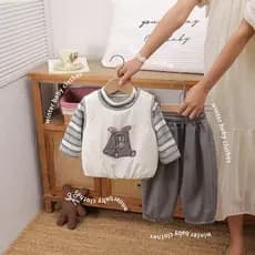 Bebê forro de lã moletom conjunto outono inverno novo estilo masculino feminino bebê dos desenhos animados acolchoado co