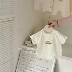 Bebê meia manga camiseta verão fino dos desenhos animados remendo branco masculino feminino bebê camiseta Casual bonito