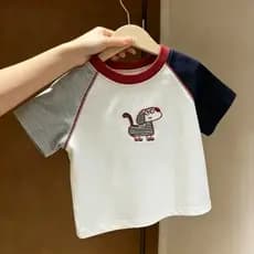 Crianças bordado filhote de cachorro cor combinando camiseta de manga curta verão novo estilo estilo fino Raglan ombro m