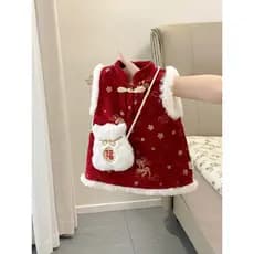 Bebê menina engrossado vestido colete infantil estilo chinês vermelho festivo vestido de um ano vestido infantil de ano