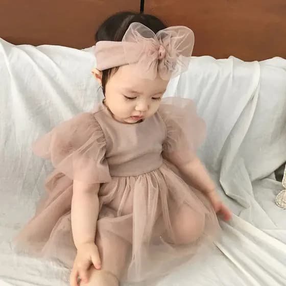 Macacão de verão para bebês meninas, estilo ocidental, manga bufante, saia de gaze, vestido de bebê, cem dias de idade