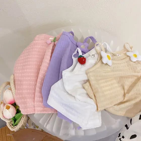 Versão coreana 2026 verão novo estilo bebê menina bonito camisola topo moda sem mangas camiseta bebê menina colete estil