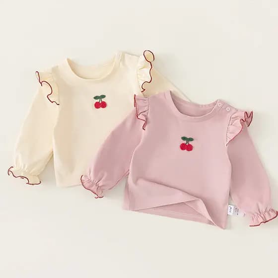 Feminino bebê topo roupas de outono primavera outono meninas doce babados camiseta estilo ocidental camisa de fundo inte
