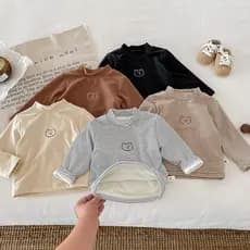 Bebê forro de lã camisa de fundo outono inverno versão coreana crianças All-Match manga comprida camiseta interior quent