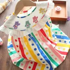 Urso colorido bordado meninas vestido bebê estilo verão golfinho bolinhas sem mangas saia infantil roupas infantis da mo
