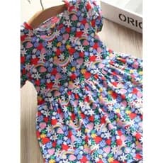 Meninas vestido de manga curta puro algodão colorido pequenas flores bonito vestido de princesa Casual bebê vestido de v