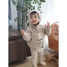 Ins urso orelhas com capuz Cardigan puro algodão bebê camisola jaqueta classe A primavera outono algodão malhas crianças