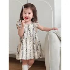 Bebê menina gaze vestido verão estilo fino voando sem mangas saia classe A puro algodão vestido de princesa menina verão