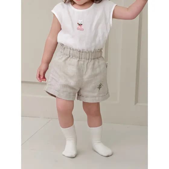 França importado linho bebê menina verão Shorts dobrados uma classe meninas Outing calças estilo fino ins pequena Alice