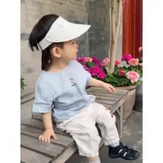 Linho francês bebê verão manga curta topo fino menino camiseta em torno do pescoço ins pequeno Alice bordado classe A