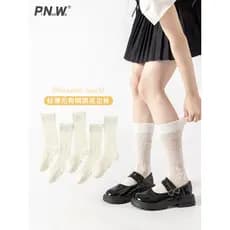 Meninas meias primavera verão fino desossado malha meias ins doce Bowknot menina renda branca princesa meias