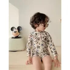 Meninos verão de manga comprida protetor solar maiô impresso bonito médio pequeno crianças roupa de banho primavera quen