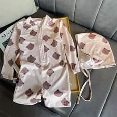 Novo Urso menino maiô adolescentes de manga comprida protetor solar de uma peça natação pequeno meio