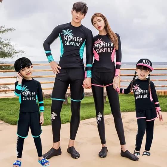 Maiô infantil dividido conjunto de três peças pai-filho família usar calças de manga comprida Shorts