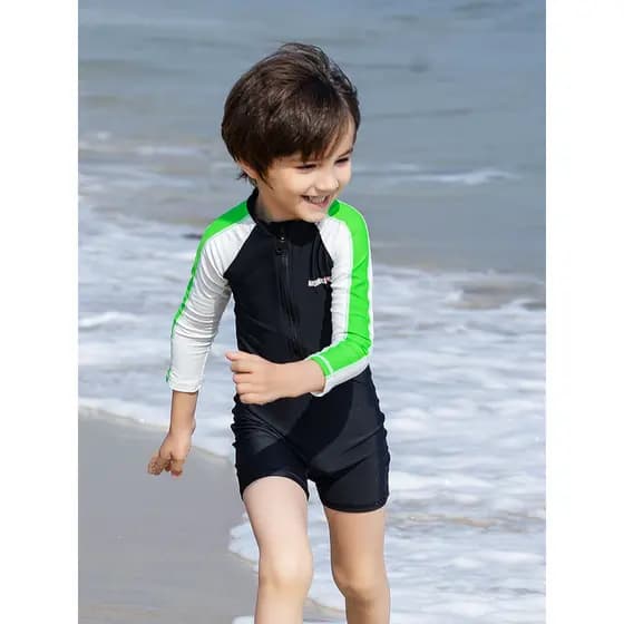 MOMASONG Roupa de banho infantil para meninos, peça única, protetor solar, manga comprida, calção de banho para meninos