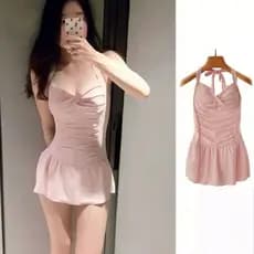 Novo estilo de maiô de uma peça feminino primavera quente triângulo saia estilo mãe cobrindo barriga mais magro olhar se
