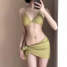 Biquíni maiô feminino conjunto de três peças primavera quente maiô feminino High-End Split pequenos seios reunindo puro