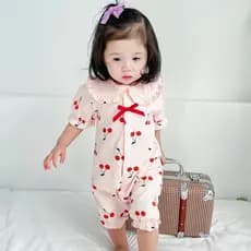 Macacão de bebê cereja bebê menina macacão verão puro algodão recém-nascido macacão versão coreana roupas de bebê ins