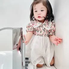 Macacão de bebê versão coreana verão ins estilo puro algodão macacão Floral bebê macacão renda manga curta macacão recém