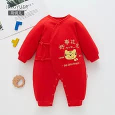 Macacão de bebê roupas de inverno roupas acolchoadas vermelho roupas de ano novo chinês engrossado quente roupas para re