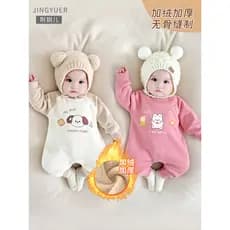 Macacão de bebê forro de lã espessamento outono inverno roupas das mulheres dos homens bebê inverno macacão quente roupa
