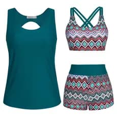 Oco europeu americano colete Boxer blusa de três peças esportes maiô feminino cor solta capa barriga protetor solar seca