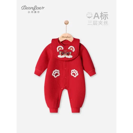 Little Denver Bebê Mês Cheio Cem Dias Banquete Roupas de Uma Peça Outono Inverno Bebê Acolchoado Macacão Vermelho Roupas