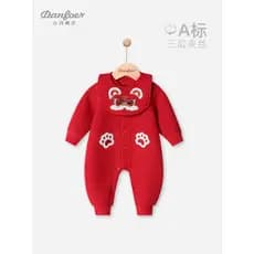 Little Denver Bebê Mês Cheio Cem Dias Banquete Roupas de Uma Peça Outono Inverno Bebê Acolchoado Macacão Vermelho Roupas