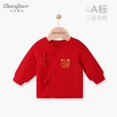 Estilo chinês recém-nascido quente topos mês cheio bebê rendas roupas internas vermelho bebê acolchoado topos outono inv