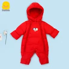 Macacão de bebê patinho amarelo inverno masculino feminino roupas acolchoadas de algodão com pés estilo chinês macacão e