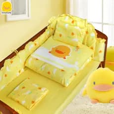 Kit de cama de bebê patinho amarelo, colcha de algodão puro para bebê recém-nascido, conjunto de sete peças, outono inve