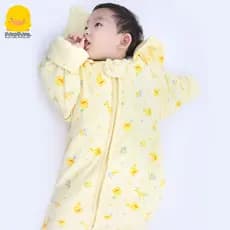 Saco de dormir para bebês, patinho amarelo, inverno, engrossado, malha macia, algodão, dois estágios, ajustável, saco de
