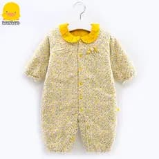 Macacão de bebê patinho amarelo bebê outono inverno acolchoado macacão 0-6 meses meninas roupas de algodão manter quente