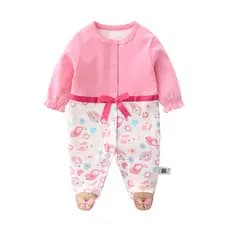 0-março bebê menina macacão de manga longa puro algodão macacão recém-nascido primavera outono rosa macacão