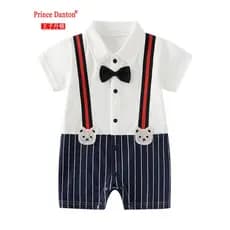 Menino bebê vestido de banquete de um ano verão cavalheiro fino de manga curta bebê cem dias lua cheia moda cinta estilo