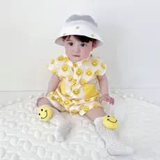 Smiley macacão 0-2 anos de idade verão bebê Super ocidental estilo branco sem mangas macacão masculino feminino bebê mac