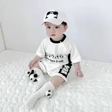 Menino bebê contraste cor Panda camisa recém-nascido dos desenhos animados impressão de manga curta macacão verão bebê m