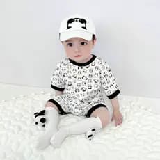 Macacão infantil masculino feminino bebê impressão completa Panda macacão recém-nascido puro algodão de manga curta verã