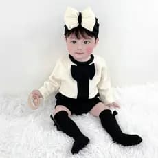 Primavera outono roupas do bebê menina senhoras preto branco macacão bebê lã fio de algodão malha macacão