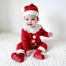 Outono inverno novo estilo estilo papai noel roupas de bebê camisola de malha macacão + conjunto de chapéu