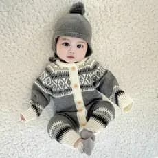 Outono inverno novo estilo bebê recém-nascido infantil primavera roupas macacão estilo natal longo macacão com capuz ter