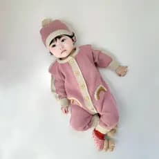 Primavera outono inverno bebê menina novo estilo com capuz de malha lã arco-íris macacão Outing roupas chapéu
