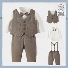 Menino cavalheiro terno macacão de três peças terno outono inverno forro de lã vestido quente casamento bebê roupas de p