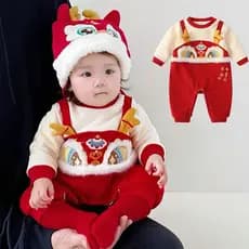 Macacão de bebê inverno estilo nacional leão macacão festivo ano novo chinês mais veludo recém-nascido macacão longo esc