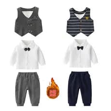Meninos 2025 novo estilo bonito terno elegante outono inverno roupas pequeno mestre bebê um ano de idade vestido engross
