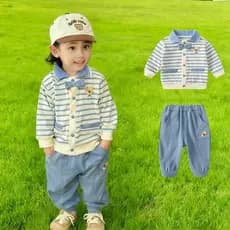 Crianças outono ternos do bebê meninos listrado roupas versão coreana urso moletom Cardigan calças compridas para fora t