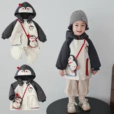 Roupas de bebê roupas de inverno bebê menino jaqueta pinguim macacão com capuz engrossado à prova de vento roupas manter