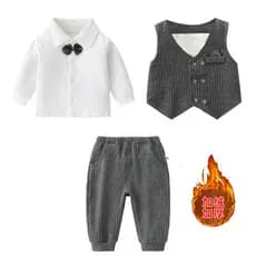 Terno para meninos outono inverno roupas de lã quente infantil bebê estilo Preppy dividir roupas de um ano pequeno mestr