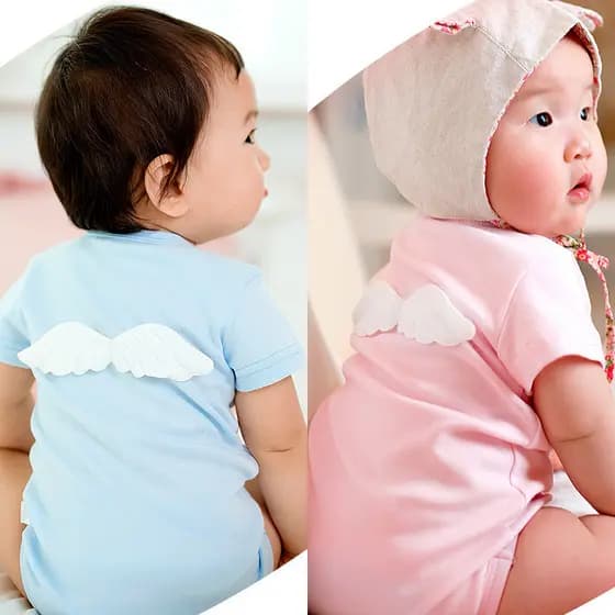 Asas de anjo verão bebê menino macacão bebê menina triângulo macacão de algodão puro roupas de um ano de idade roupas de