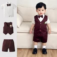 Meninos terno de verão Shorts de manga curta colete de três peças roupas infantis bebê de um ano de idade vestido de ban